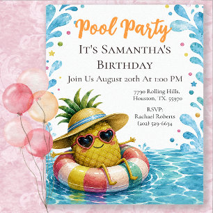 Pineapple Birthday Pool Party Invitation