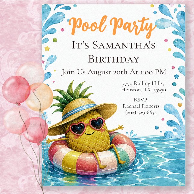 Pineapple Birthday Pool Party Invitation (Creator Uploaded)