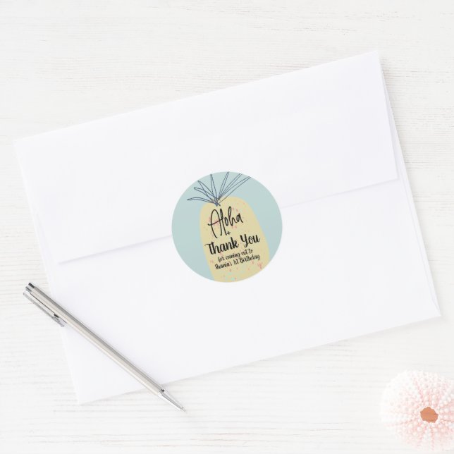 Pineapple Birthday Tropical Summer Aloha Thank You Classic Round Sticker (Envelope)