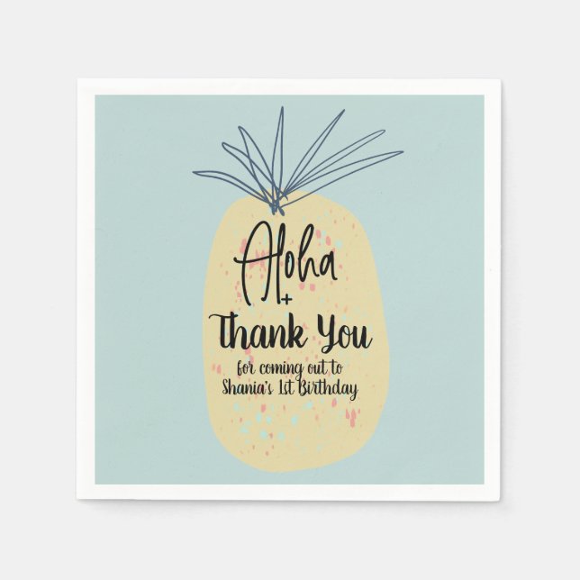 Pineapple Birthday Tropical Summer Aloha Thank You Napkin (Front)