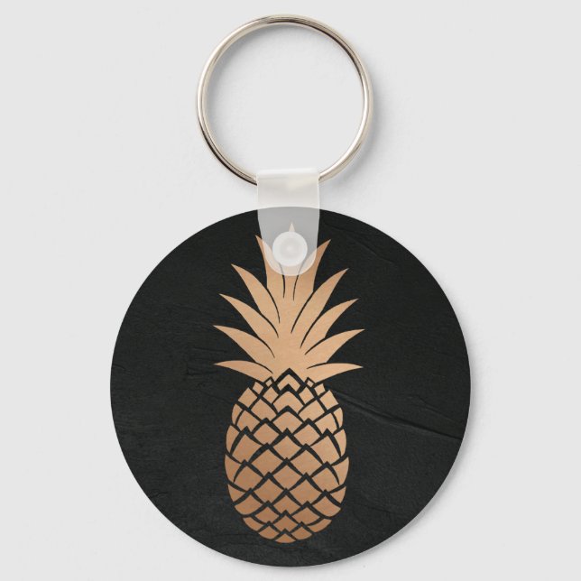 Pineapple Black Gold Tropical Minimalist elegant Key Ring (Front)