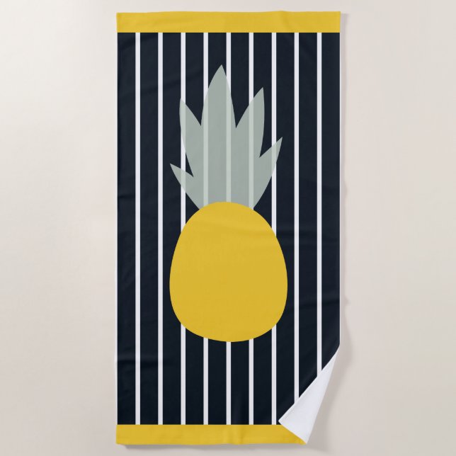 Pineapple Black Stripes  Beach Towel (Front)