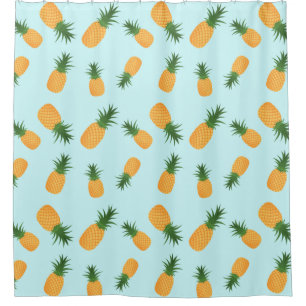 Pineapple Blue Tropical Citrus Hawaiian Pineapples Shower Curtain