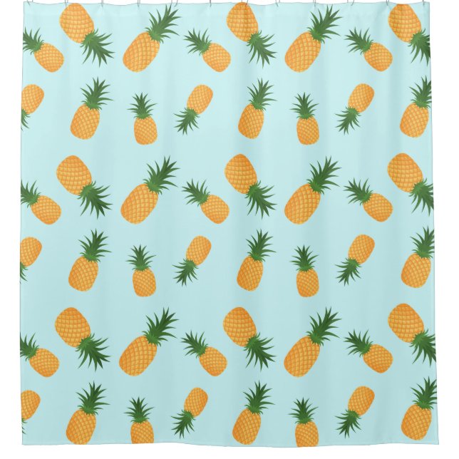 Pineapple Blue Tropical Citrus Hawaiian Pineapples Shower Curtain (Front)