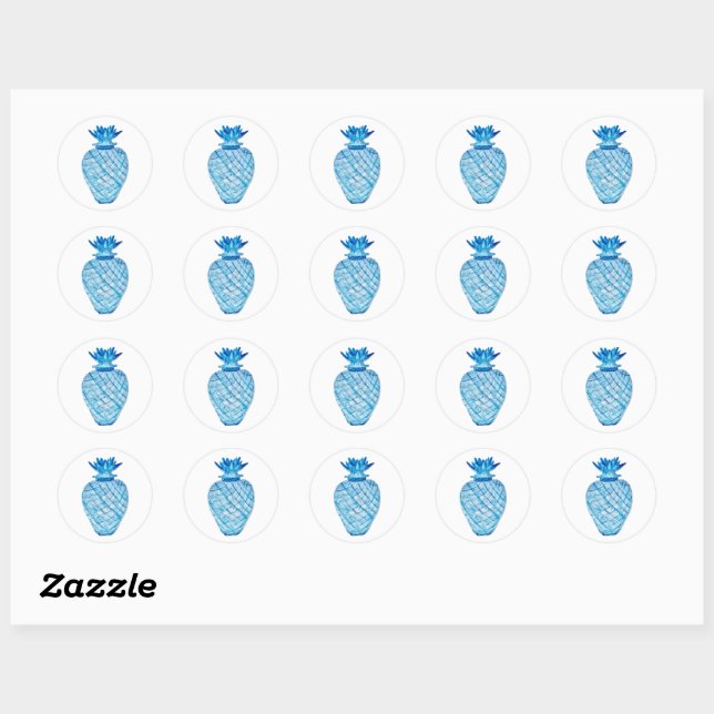 Pineapple Blue & White Ginger Jar Classic Round Sticker (Sheet)
