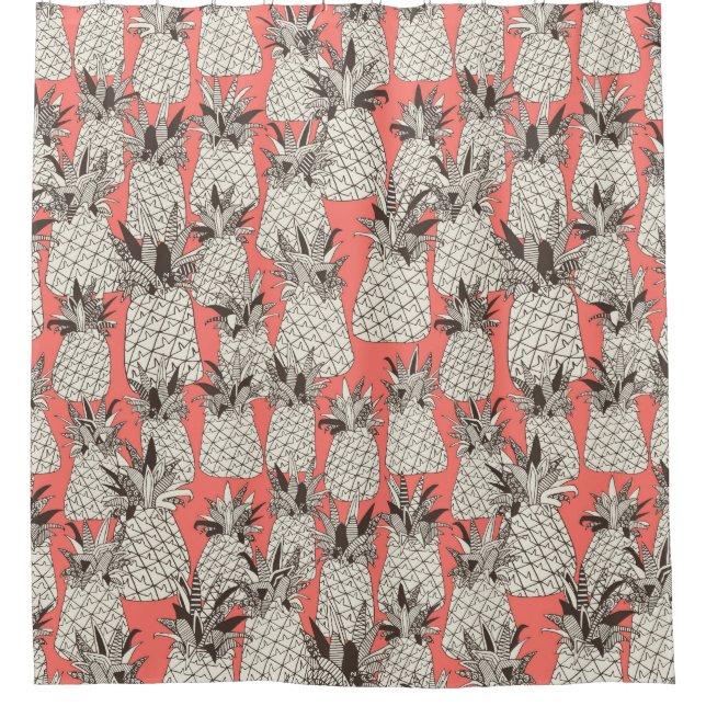 pineapple blush coral shower curtain (Front)