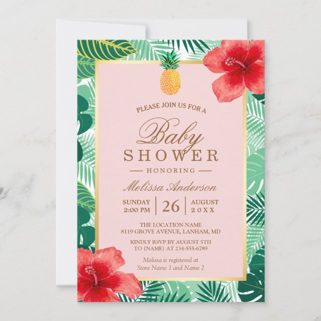 Pineapple Blush Pink Tropical Baby Shower Invitation (Front)