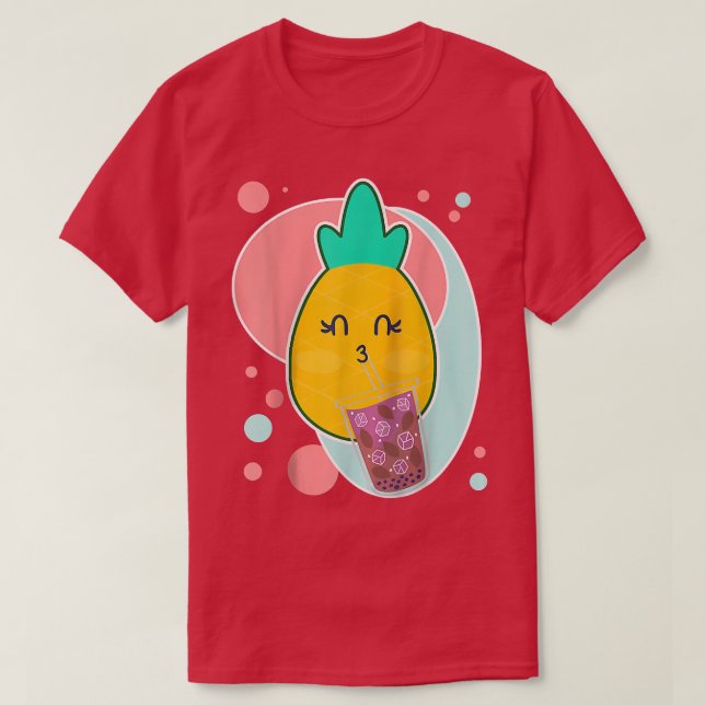 Pineapple Boba Tea Bubble Milk Tea Cute Cartoon Fr T-Shirt (Design Front)