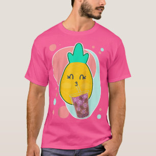 Pineapple Boba Tea Bubble Milk Tea Cute Cartoon Fr T-Shirt