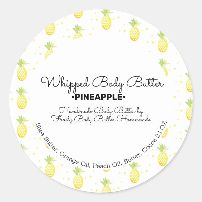 Pineapple Body Butter Bath Branding Packaging Classic Round Sticker (Front)