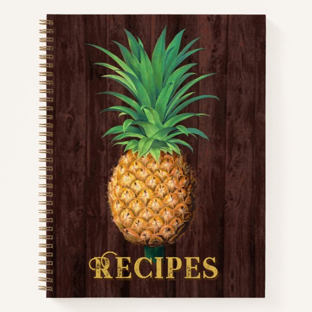 Pineapple Botanical Illustration against Mahogany  Notebook (Front)