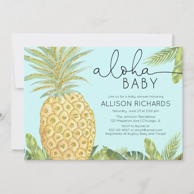 Pineapple boy or gender neutral baby shower invitation (Front)