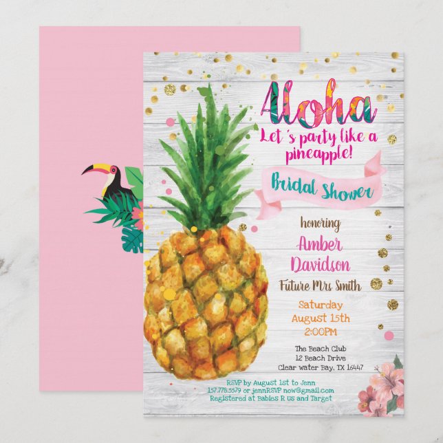 Pineapple bridal shower invitation Summer tropical (Front/Back)