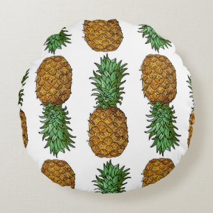 Pineapple Brightness: Summer Tropical Illustration Round Cushion