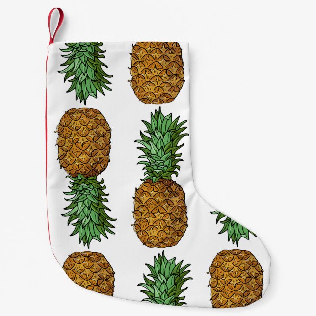 Pineapple Brightness: Summer Tropical Illustration Small Christmas Stocking (Front)