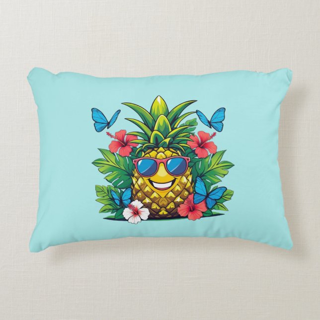 Pineapple Butterfly Hibiscus Decorative Cushion (Front)