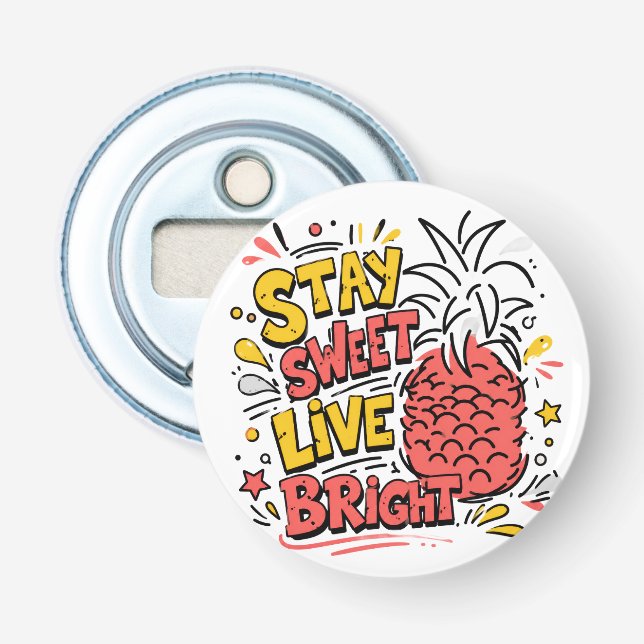 Pineapple Button Bottle Opener | Tropical Fun Bar  (Front)