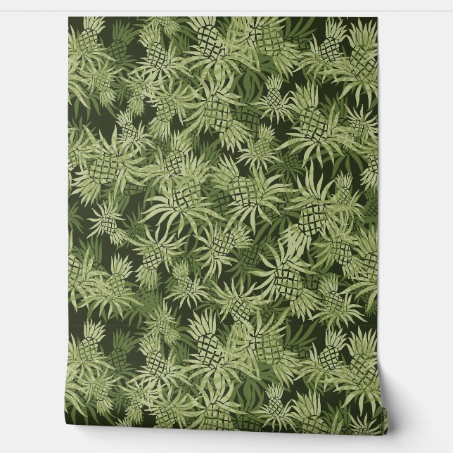 Pineapple Camo Hawaiian Tropical - Green Wallpaper (Unrolling)