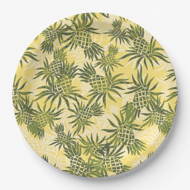 Pineapple Camo Hawaiian Tropical Paper Plate (Front)