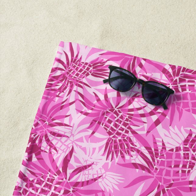 Pineapple Camo Hawaiian Tropical - Pink Beach Towel (In Situ)