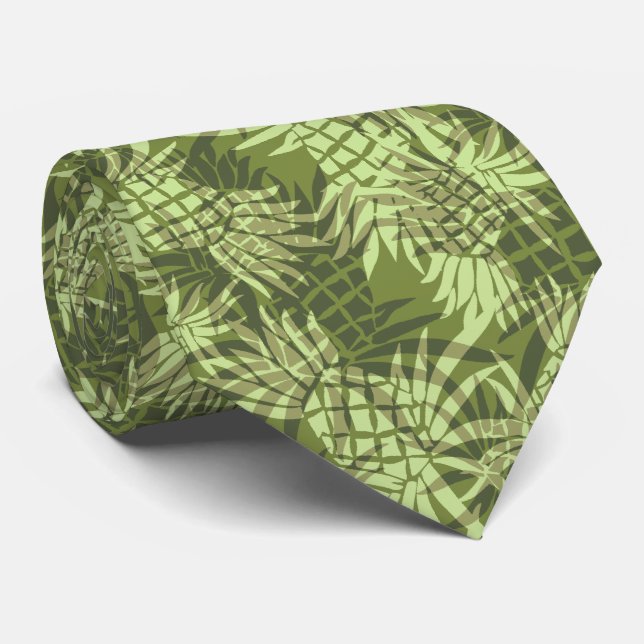 Pineapple Camo Hawaiian Two-sided Printed Tie (Rolled)