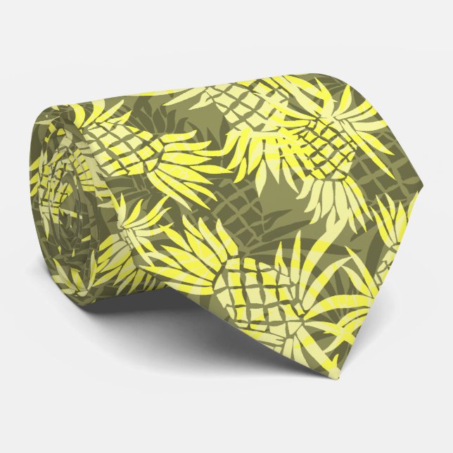 Pineapple Camo Hawaiian Two-sided Printed Tie (Rolled)