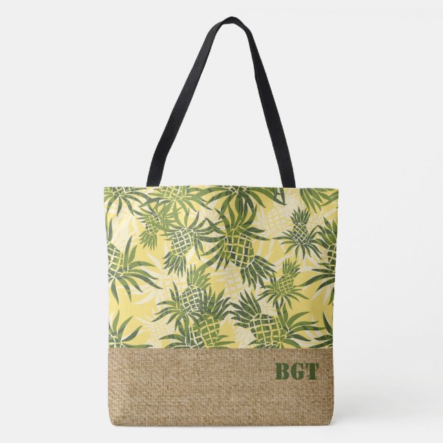 Pineapple Camo Monogram Hawaiian Beach Bag (Front)