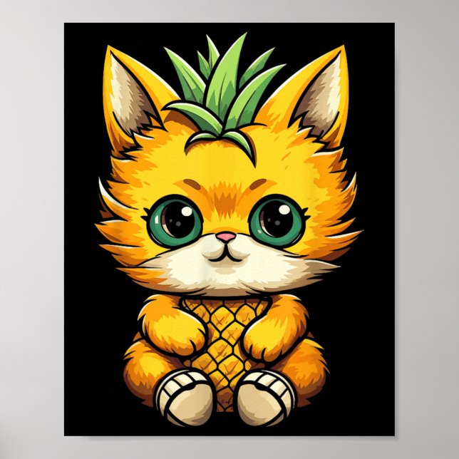 Pineapple Cat Fruit Hello Summer Vacation Cat Love Poster (Front)