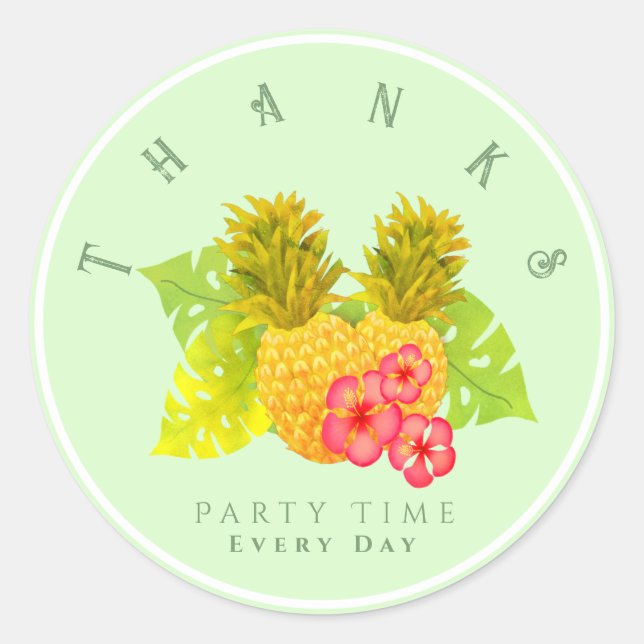 Pineapple Chic Green Classic Round Sticker (Front)