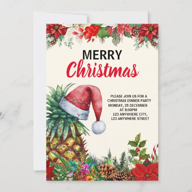 Pineapple Christmas Party ,Tropical Christmas Part Thank You Card (Front)