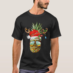 Pineapple Christmas Tree Lights Sunglasses Holiday T-Shirt