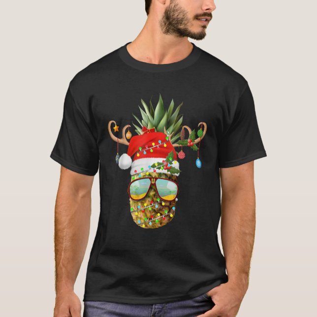 Pineapple Christmas Tree Lights Sunglasses Holiday T-Shirt (Front)