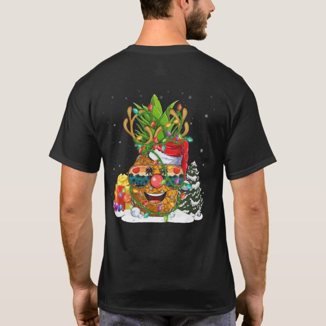 Pineapple Christmas Tree Lights Xmas T-Shirt (Back)