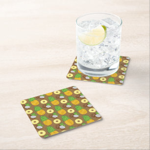 "Pineapple Coconut Bliss" Pattern Square Paper Coaster