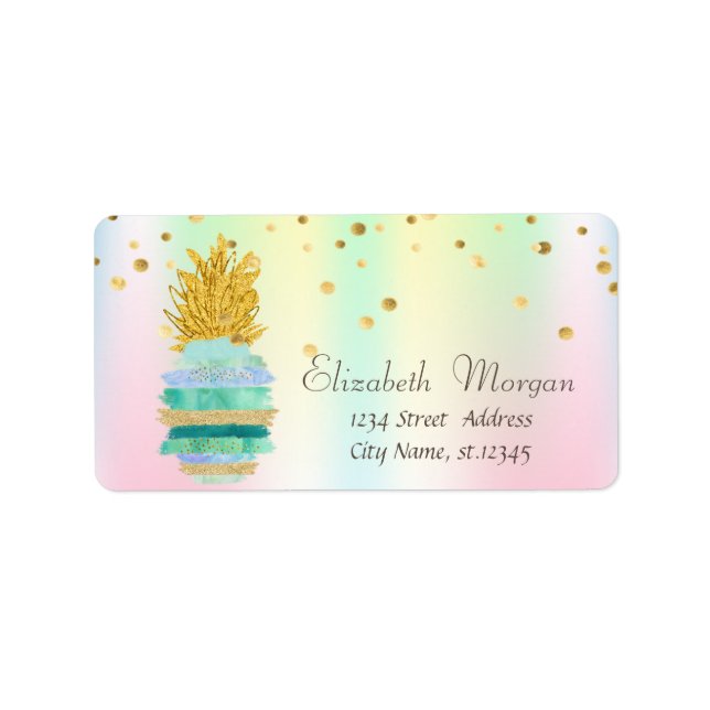 Pineapple Colourful Glitter Confetti Holographic Label (Front)
