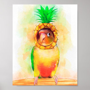 Pineapple conure parrot with pineapple hat poster