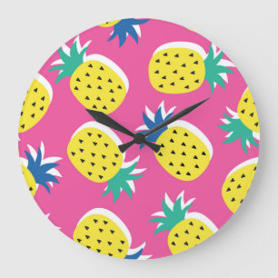 Pineapple Crazy Colours: Childish Pop-Art. Large Clock