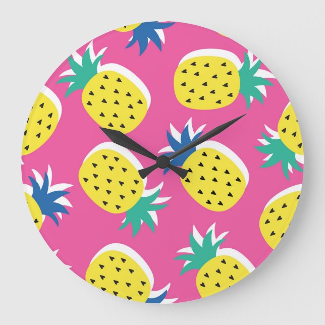 Pineapple Crazy Colours: Childish Pop-Art. Large Clock (Front)