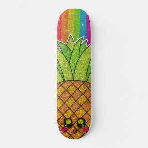 Pineapple Crown Gold Rainbow Glitter Sparkles Skateboard