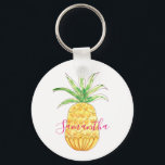 Pineapple Custom Name Key Ring<br><div class="desc">This cute and girly key chain is decorated with a yellow watercolor pineapple and a name in pink typography. 
You can customise it by changing the name or making it a monogram.
Original Watercolor © Michele Davies.</div>