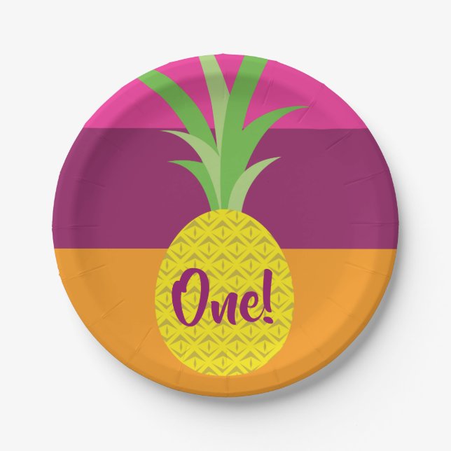 Pineapple Cute Summer 1st Birthday Party Theme Paper Plate (Front)