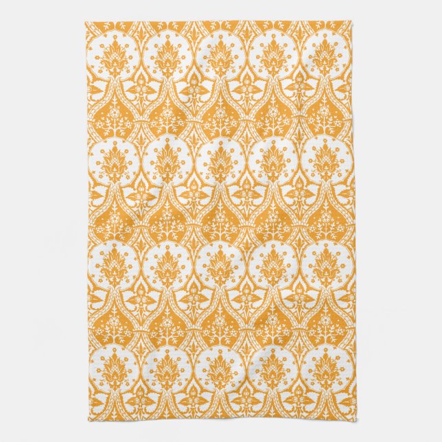 Pineapple Damask Orange Tea Towel (Vertical)