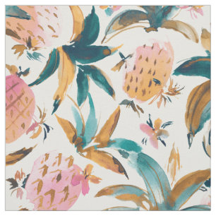 PINEAPPLE DANCE Pink Pineapple Watercolor Fabric