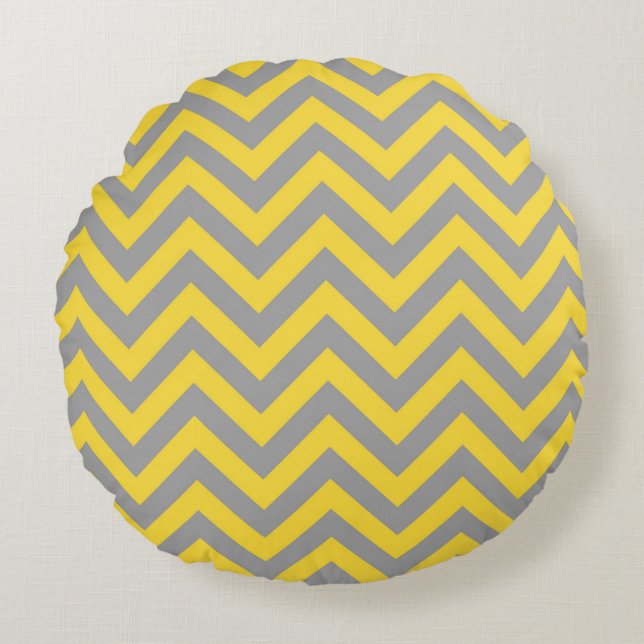 Pineapple, Dark Grey Large Chevron ZigZag Pattern Round Cushion (Front)