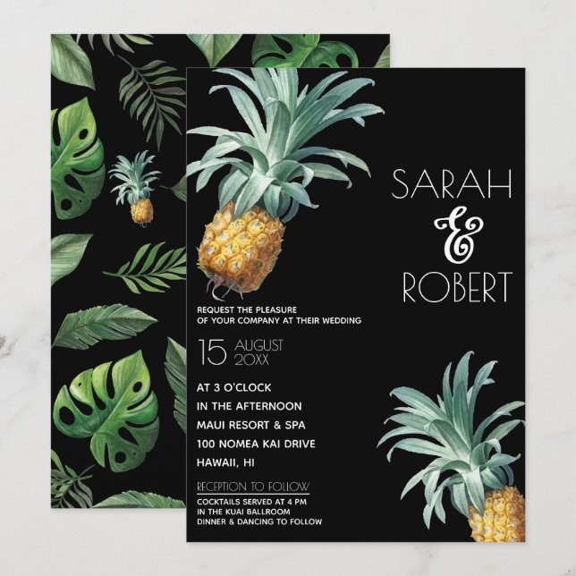 Pineapple Delight Tropical Foliage Wedding Invitation (Front/Back)