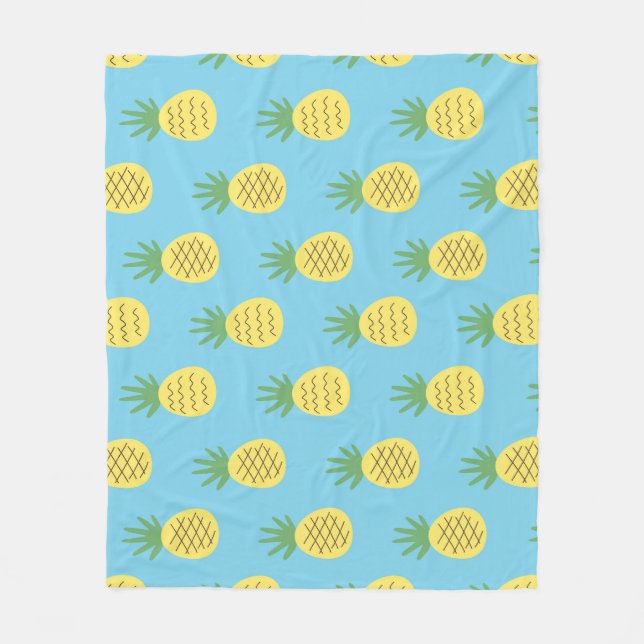 Pineapple Delight: Tropical Fruit Print Fleece Blanket (Front)