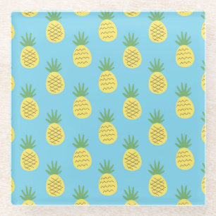 Pineapple Delight: Tropical Fruit Print Glass Coaster