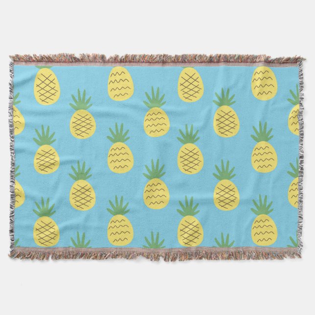 Pineapple Delight: Tropical Fruit Print Throw Blanket (Front)