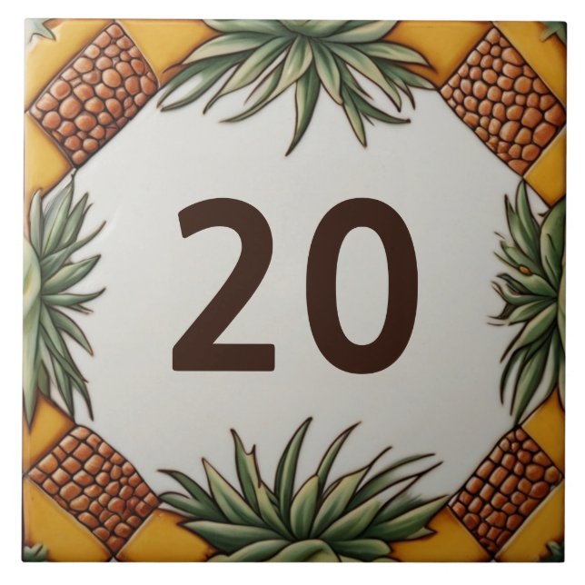 Pineapple Desert Plant House Number Sign Plaque Tile (Front)