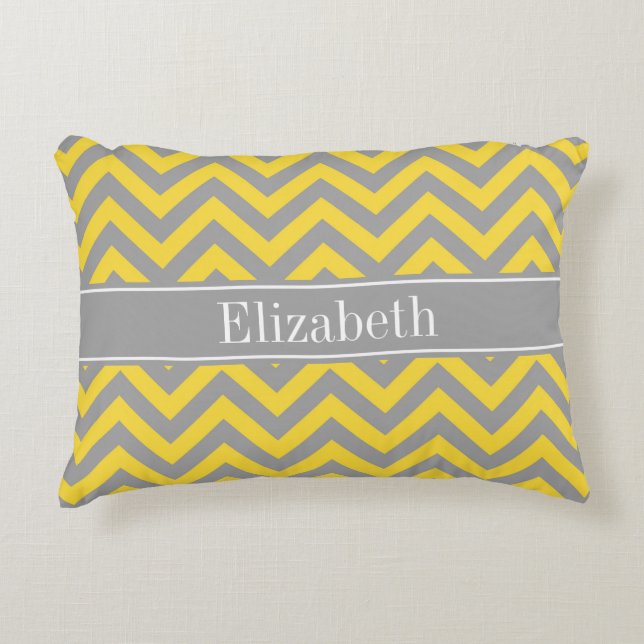 Pineapple Dk Grey LG Chevron Dk Grey Name Monogram Decorative Cushion (Front)
